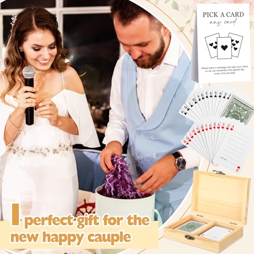 AceOrbit 57 Pack Green Wedding Guest Book Playing Cards Set with Wooden Box - color: White, style: Stylish