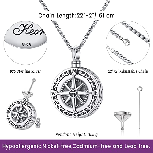 Compass Necklace for Women Men 925 Sterling Silver Pendant Urn Necklaces for Ashes Picture Locket Necklace Anchor Necklace Viking Necklace Crystals CZ Moonstone Abalone Shell Turquoise Compass Jewelry - color: T-N-Urn Necklace Holds Picture, style: Urn Ne