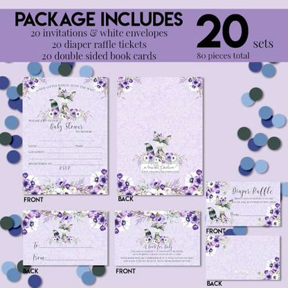 Baby Shower Invites for Girls – Raccoon Girl Baby Shower Invitation Bundle with Diaper Raffle Tickets, Book Request Cards & Envelopes. Set of 20 5X7 Watercolor Floral Invitation Kit Sets - style: Raccoon