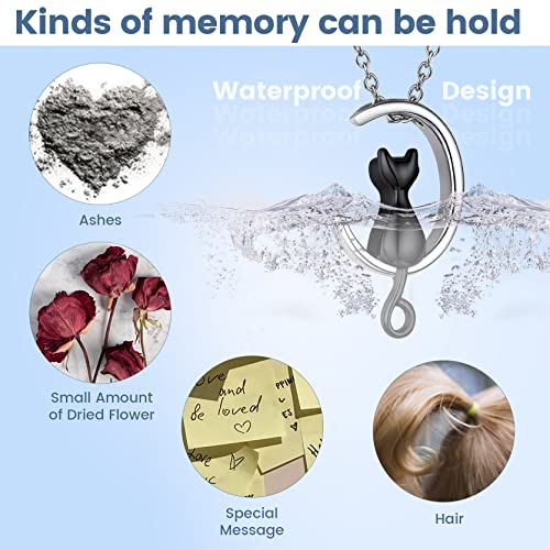 GOLDCHIC JEWELRY Urn Necklaces for Ashes, Stainless Steel Pet/Cross/Birthstone/Tree of Life Personalized Keepsake Memorial Jewelry for Women - color: Cat - Black Plated, style: No Engraving