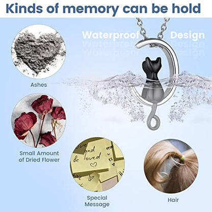 GOLDCHIC JEWELRY Urn Necklaces for Ashes, Stainless Steel Pet/Cross/Birthstone/Tree of Life Personalized Keepsake Memorial Jewelry for Women - color: Cat - Black Plated, style: No Engraving