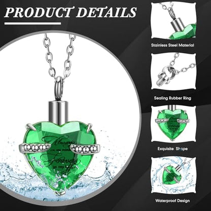 Ecation 15 Pcs Urn Necklace for Ashes Women Keepsake Cremation Jewelry Stainless Steel Cross Heart Cubic Locket Ashes Necklace for Human Loved One - color: Green