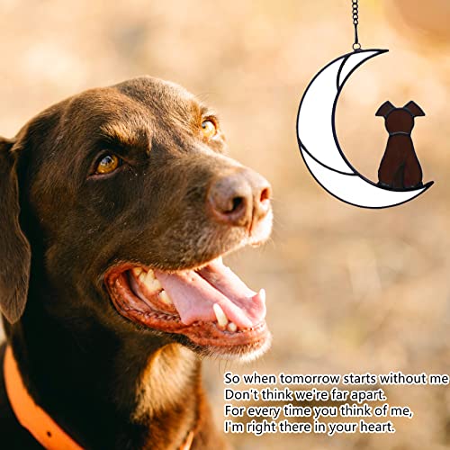 Stained Glass Rainbow Bridge Brown Dog Memorial Gifts for Loss of Dog Sympathy Remembrance Suncatcher, Angel Wings Pet Loss Bereavement Gifts in Memory of Pet Passing Away Window Hanging. - color: Brown