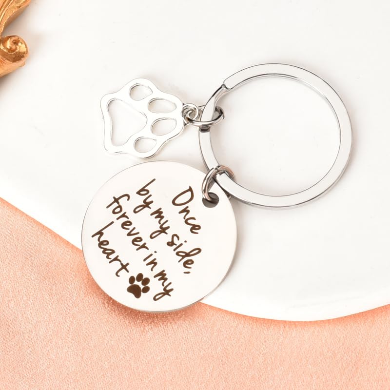 Loss of Pet Sympathy Gift Keychain Dog Cat Memorial Gifts for Friends Daughter Son Pet Remembrance Gifts for Women Men Once By My Side Forever in My Heart Key Ring
