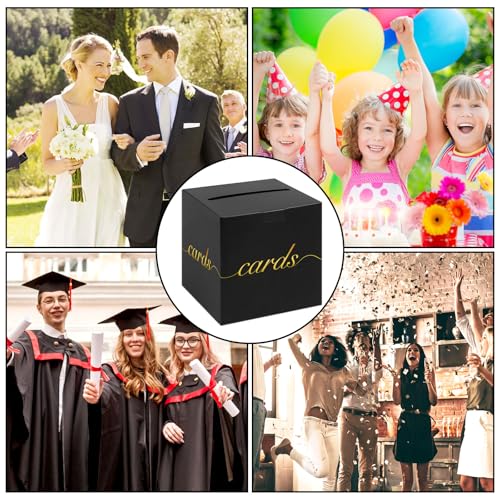 Black Card Box Gold Foil Wedding Favors Gift Card Boxes Post Box Receiving Money Box Holder for Wedding Reception, Baby Showers, Anniversary, Birthday Party, Retirement, Graduation Envelope Holder - color: Black and Gold