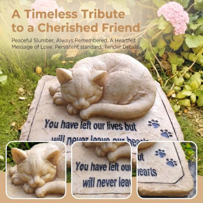 Cat Memorial Stones Grave Markers with A Sleeping Cat Statue on The Top - Cat Garden Stones Grave Stones Cemetery Markers Sympathy Cat Memorial Gifts Loss Gifts Outdoors, 8.5"x7"x3.5"