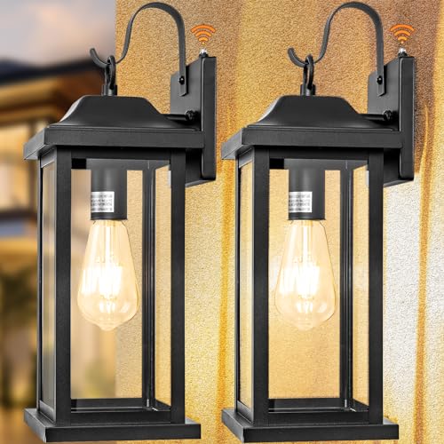 Dusk to Dawn Outdoor Lighting Wall Mounted 17 Inch Black | 2 Pack Exterior Light Fixtures Photocell Sensor, Porch Lights Waterproof, Outside Wall Sconces Garage Coach Lamps, ETL List - color: Black, size: With Sensor/2-Pack