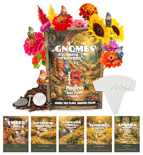 Gnome Garden Seed Kit | 5 Flower Varieties for Pollinators | Indoor,Outdoor | Reach Milestones, Get Keepsakes - Dwarf Zinnia, Dwarf Sunflower, Celosia, Marigold, Nasturtium | Indoor, Outdoor Gardening