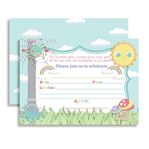 Amanda Creation Itsy Bitsy Spider Themed Birthday Party Fill In Invitations set of 20 with envelopes - style: Itsy Bitsy Spider