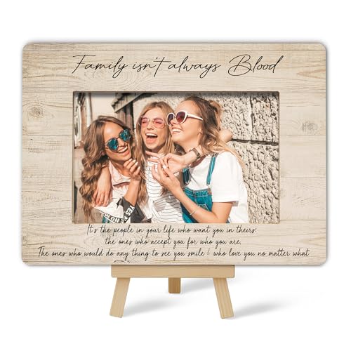 Best Friend Picture Frame, Family Isn't Always Blood Friends Picture Frame, Rustic White Family Photo Frames, Bestie Birthday Graduation Friendship Gifts Ideas, Home Office Tabletop Decor-f04 - size: Family Isn't Always Blood-04