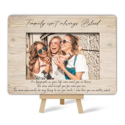 Best Friend Picture Frame, Family Isn't Always Blood Friends Picture Frame, Rustic White Family Photo Frames, Bestie Birthday Graduation Friendship Gifts Ideas, Home Office Tabletop Decor-f04 - size: Family Isn't Always Blood-04