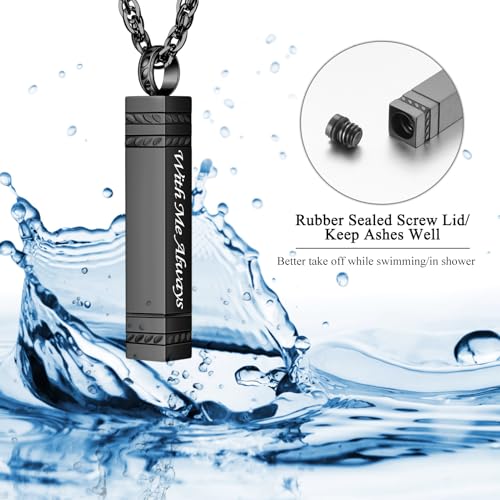 abooxiu Urn Necklace for Ashes Memorial Cremation Jewelry for Ashes Stainless Steel Ashes Jewelry Cube Ashes Necklace Bar Urn Pendant for Women Men - style: Engraved-With Me Always-Black