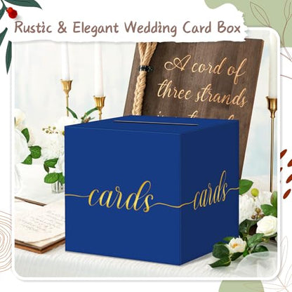 QIKSION Elegant Blue Graduation Card Box, Gold Foil Gift Card Box for Party - color: Blue