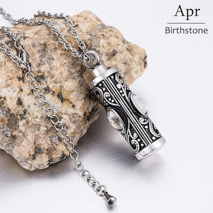 XIUDA Crystal Cremation Urn Necklace for Ashes Keepsake Stainless Steel Memorial Pendant with Flower - color: White