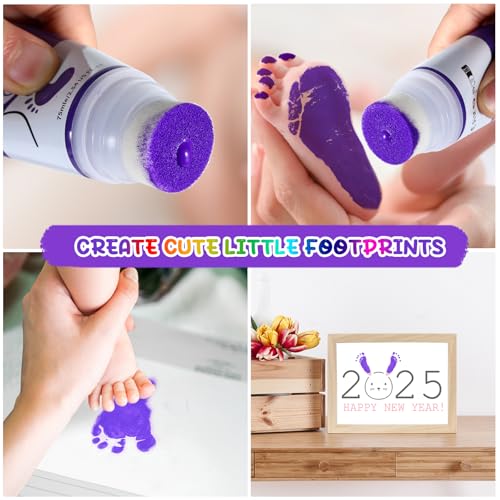 Baby Hand and Footprint Paint with Sponge Head, 2.54 fl oz, Non-Toxic & Acid-Free, Washable Baby Safe Paint for Newborn Keepsakes, Dog Nose & Paw Prints, Ideal New Mom Gift - Purple - color: Purple