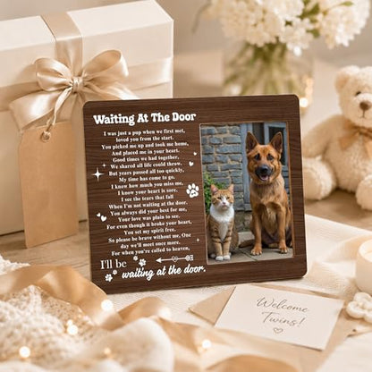Pet Dog Cat Memorial Photo Frame - Waiting At The Door Dogs Wooden Tabletop Picture Frame - Sympathy Memorial Gifts For Loss Of Dog Cat Owner - In Loving Memory Rustic Frames Favors -04 - style: Rustic 1