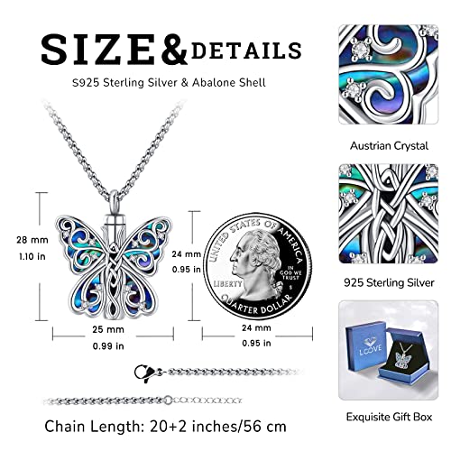 Urn Necklace for Ashes for Women/Men 925 Sterling Silver Cremation Jewelry w/Funnel Filler Memorial Jewelry Gifts - color: B-Butterfly 2, style: Non - Customized