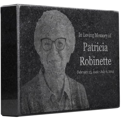 Black Granite Memorial Headstone for Lost Loved Ones, Dogs, Cats, and Family Pets. " Great for Your Garden, Tree Dedication, or in a Cemetery. Includes your personal photo and text. (6 x 4 x 1") | Includes photo and text for lost loved ones, dogs, cats, a