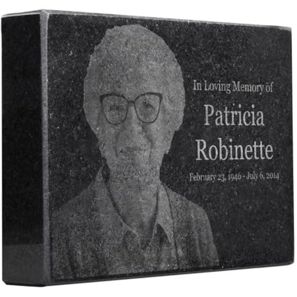 Black Granite Memorial Headstone for Lost Loved Ones, Dogs, Cats, and Family Pets. " Great for Your Garden, Tree Dedication, or in a Cemetery. Includes your personal photo and text. (6 x 4 x 1") | Includes photo and text for lost loved ones, dogs, cats, a