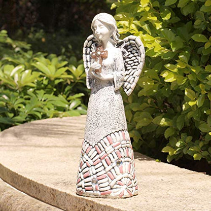 Angel Garden Statues Outdoor Solar Decor Gifts for Women Cross Praying for Cemetery Backyard Lawn Yard Decoration（10.24inch） - style: Cross Praying Angel