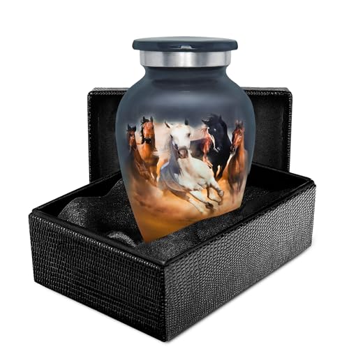 Trupoint Memorials Small Urns for Human Ashes Keepsake, Decorative Mini Cremation Urn for Adult Men & Women – Set of 4, Horse - color: Gray Horses, size: Keepsake
