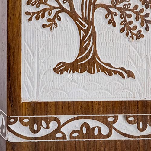 Tree of Life Wooden Keepsake Urn for Human Ashes, 20 cu in, White - color: Antique White, size: Keepsake (20 cu in)