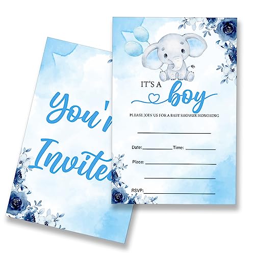 EUDOSI Boy Baby Shower Invitations Supplies Fill-In