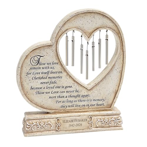 Let's Make Memories Personalized Tabletop Memorial Chime - Condolences - Sympathy - Made of Resin - Heart Cutout - Live On in Our Heart - style: Live On In Our Heart