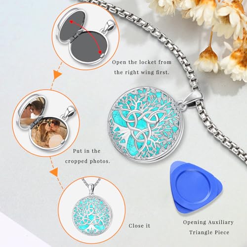 Sterling Silver Tree of Life Necklace for Women Oval Family Tree Necklace Abalone Shell Moonstone Pendant Mother Day Necklace for Mom Tree of Life Jewelry - style: Tree of Life-Locket Necklace