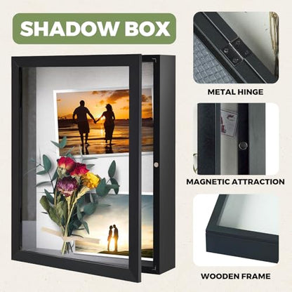 Muzilife 13x16 Shadow Box Wood Picture Frame, 2.16 Deep, Real Glass, Black - color: Black, size: 13x16