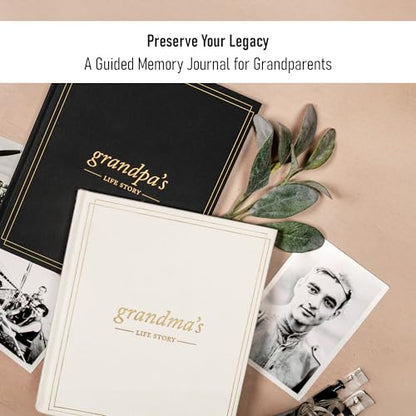 Duncan & Stone Grandpa Legacy Journal, Life Memory Book, Prompts, Charcoal | Linen keepsake with prompts & family tree for Grandpa to share his life story; an 85-page legacy gift for grandfather - style: Your Story Grandpa