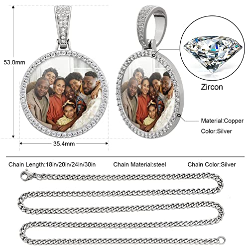 YIMERAIRE Customized Picture Necklace Personalized Circle Chain - color: 01 Circle Pendant(Silver)+Cuban Chain 0171]