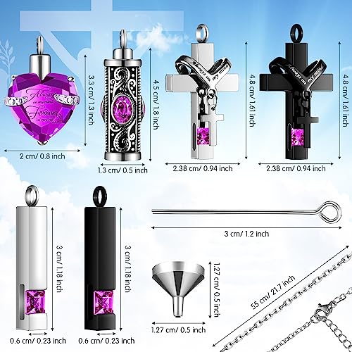 Henoyso 12 Pcs Urn Necklace for Ashes Bulk Cremation Cross Heart Cubic Jewelry Stainless Steel Memorial Locket for Men Women - color: Blue, Pink Purple