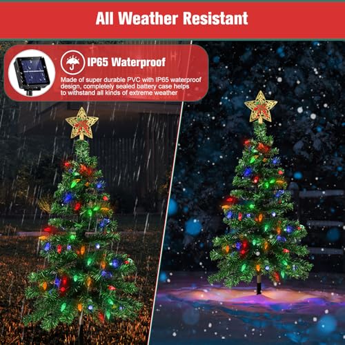 Solar Christmas Trees Lights Outdoor, Solar Powered Xmas Tree Stake Outside | Waterproof 3.6FT with 100 LEDs and 8 Modes for Yard Pathway Garden Grave Cemetery Decorations (2 in 1)