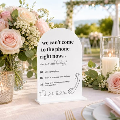Audio Guestbook Sign for Wedding Reception, Acrylic Phone Guest Book Sign with Instructions - We Can't Come to the Phone Right Now We are Celebrating, Modern Clear Table Top Signage with Stand-5x7 - color: Audio Guestbook Sign