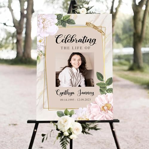 Personalized White Flower Celebration Of Life Welcome Sign, Memorial Picture Board, Celebration Of Life Decoration Yard Sign, Outdoor Memorial Garden Decor, Celebration Life Party Ideas - color: Color 24