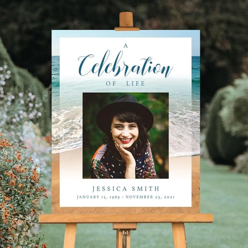 Funeral Favors Personalized - Celebration Of Life Poster With Photo - Beach Sea Ocean Sand Funeral Welcome Sign - Funeral Program - Memorial Sign - Celebration of Life Ideas - In Loving Memory Sign - color: Multi 7