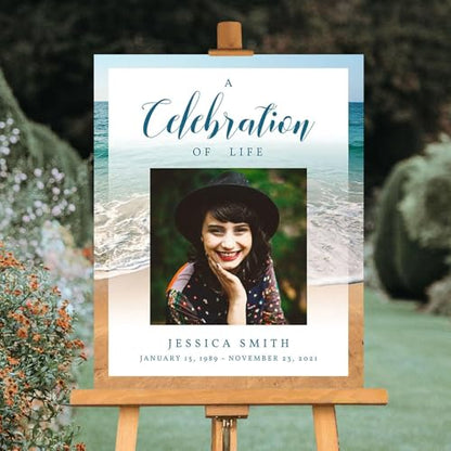 Funeral Favors Personalized - Celebration Of Life Poster With Photo - Beach Sea Ocean Sand Funeral Welcome Sign - Funeral Program - Memorial Sign - Celebration of Life Ideas - In Loving Memory Sign - color: Multi 7