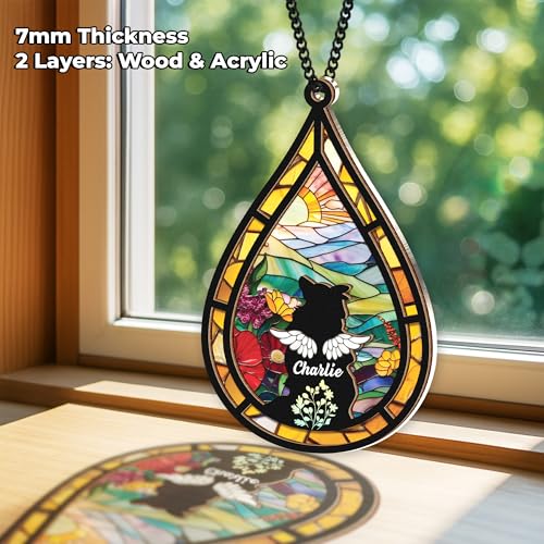 Personalized Angel Dog Memorial Suncatcher, Dog Cat Suncatcher Remembrance Gift, Engraved Pet Memorial Ornament, Pet Sympathy Keychain, Animal Loss Sympathy Card, Rainbow Bridge Pet Loss Gift - color: 03. Custom #3