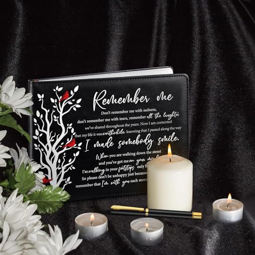 Yingzhao Memorial Funeral Guest Book with Pen 144 Pages Cardinal Funeral Guest Sign in Book for Memorial Service Celebration of Life Party Supplies in Loving Memory(Remember Me) - style: Remember Me