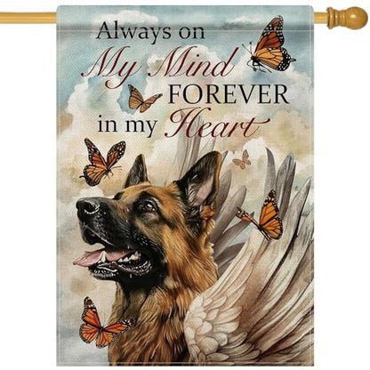 German Shepherd Memorial Garden Flag 28x40in Always on My Mind - color: German Shepherd, size: 28" x 40"