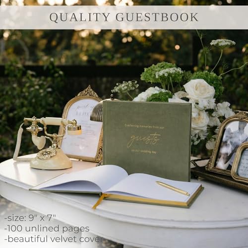 Beautiful Wedding Guest Book for Your Wedding Reception - Velvet Guestbook - color: Sage