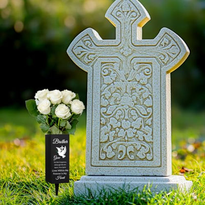 WEBEEDY Cemetery Vases Decorations for Grave Brother Metal Cemetery Flower Holder with Spike Pigeons Cross Forever in My Heart Grave Decor for Cemetery Funeral Father's Day Memorial Day,1 pc, 3x8Inch