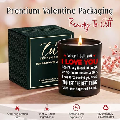 Anniversary Couple Gifts - Vanilla Lavender Candle 10 oz | Gifts for Him Her, I Love You Message, Long Lasting Burn, Soft Scented Glow, Glass Jar With Lid, Ready To Gift - color: Black - Love You