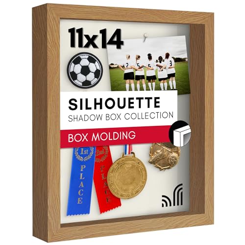 Americanflat 11x14 Shadow Box Frame with Shatter-Resistant Glass - Silhouette Collection - Large Shadow Box Display Case for Tabletop and Wall Display - Dark Oak with Soft Felt Back | Shatter-resistant glass, 1.5 inch interior depth, hangs vertical or hor