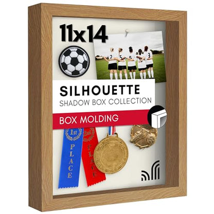 Americanflat 11x14 Shadow Box Frame with Shatter-Resistant Glass - Silhouette Collection - Large Shadow Box Display Case for Tabletop and Wall Display - Dark Oak with Soft Felt Back | Shatter-resistant glass, 1.5 inch interior depth, hangs vertical or hor