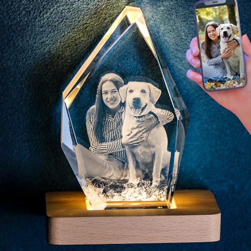 Personalized Pet Memorial Gifts for Dogs Cats,Custom3D Crystal Photo | Loss of Dog Sympathy Gift,Personalized Cat Memorial Keepsake for Pet Loss - color: Iceberg
