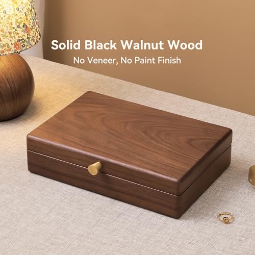 Black Walnut Wooden Jewelry Box, Velvet Lined Necklace Organizer for Women - color: 1 Layer