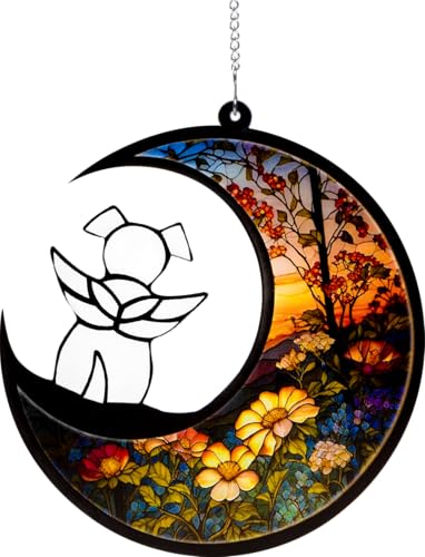 DeerZone Dog Memorial Suncatcher,Pet Sympathy Gifts for Loss of Dog,DIY Ornament | Acrylic Resin,Window Hanging, Sympathy Card Included,Personalized Dog Pass Away Gifts with Name Date for Pet Lovers - color: White Dog W Wings