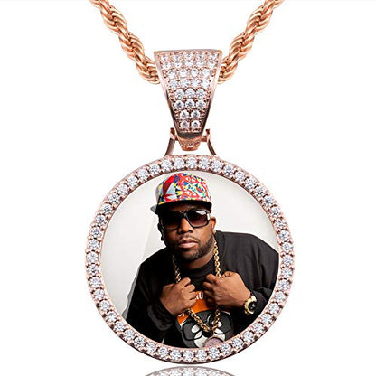 YIMERAIRE Customized Picture Necklace Personalized Circle Chain - color: 01 Circle Pendant(Rose Gold)+Rope Chain 0171